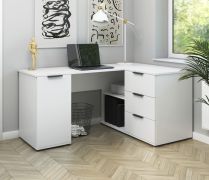 Eckschreibtisch | Weiß | Push-to-open Funktion | 150 cm Arbeitsfläche | Maße: 150 x 98 x 78 cm | 3 Schubladen | funktional und stilvoll | 4 Fächer | für Büro