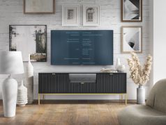 TV-Unterschrank im edlen Design Worthing 43, Farbe: Schwarz / Gold - Abmessungen: 56 x 154 x 39 cm (H x B x T)
