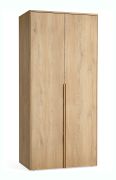 Kleiderschrank | 2 Türen | Soft-Close Funktion | integrierte LED-Beleuchtung | 2 Kleiderstangen | 7 Fächer | 103 x 60 x 223 cm | lange Griffe aus Eichenholz
