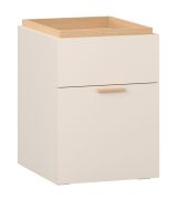 Nachtkommode | Farbe: Beige | Griffe: Eiche | 2 Schubladen | Maße: 40,5 x 42 x 56,5 cm | Soft-Close-Funktion | Fallschutz durch erhöhte Kante | für Schlafzimmer