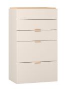 Kommode | Farbe: Beige | Griffe: Eiche | 5 Schubladen | Soft-Close-Funktion | Maße: 75 x 42 x 127,5 cm | asymmetrische Schubladen | kratzfest