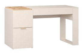 Schreibtisch mit zwei Schubladen | Farbe: Beige | inkl. Praktische Organizer | Maße: 142 x 63,5 x 79 cm | Griffe: Eiche | Soft-Close-Funktion | für Büro