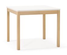 Esstisch ausziehbar | Farbe: Alabasterweiß / Buche | natürliches aussehen | Holzrahmen | quadratisch | ausziehbar bis 130 cm | Maße: 90 x 90 cm