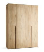 Falttür / Kleiderschrank | Farbe: Eiche | 3 Schubladen | 1 Kleiderstange | 175 x 60 x 240 cm | inkl. LED-Beleuchtung | Soft-Close | 1 Hosenhalter