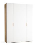 Falttür / Kleiderschrank | Farbe: Weiß / Eiche | 2 Türen | inkl. LED-Beleuchtung mit Bewegungssenor | 175 x 60 x 240 cm | 11 Fächer | Soft-Close
