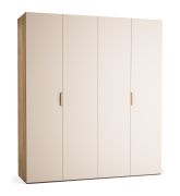 Falttür / Kleiderschrank | Farbe: Beige / Eiche | 2 Türen | inkl. LED-Beleuchtung mit Bewegungssenor | 200 x 60 x 225 cm | Soft-Close-Funktion | Griffe: Metall