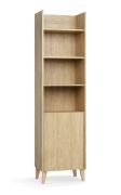 Regal | eine Tür | Farbe: Eiche | 5 Fächer | Soft-Close-Funktion | Maße: 54,5 x 38 x 204 cm | ABS-Kantenschutz | für Büro | schmal | 5 Holzeinlegeböden