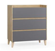 Kommode | Farbe: Eiche / Graphit | Soft-Close-Funktion | Maße: 94,5 x 48 x 106,5 cm | ABS-Kantenschutz | 3 Schubladen | für Wohnzimmer | minimalistisch