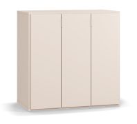 Kommode | Farbe: Beige | Griffe: Weiß | drei Türen | 6 Fächer | schlichtes Design | Maße: 90 x 47 x 90 cm | Soft-Close-Funktion | für Wohnzimmer