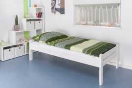 Schlichtes Einzelbett / Gästebett "Easy Premium Line" K1/1h, Liegefläche 90 x 200 cm, massives Buchenholz, weiß lackiert, niedriges Kopf- und Fußteil