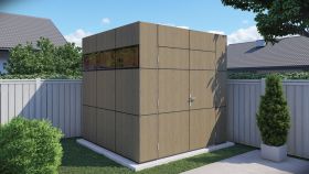 Gartenhaus Frankfurt 01, Gerätehaus in Olivbraun - Elementgartenhaus, Grundfläche: 5,29 m², Flachdach