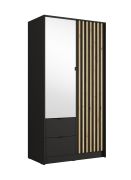 Drehtürenschrank/Kleiderschrank mit Lamellen | 101,7 x 54,5 x 200,5 cm | 2 Schubladen | großer Spiegel | 1 Kleiderstange | 5 Fächer | Metallgriffe | Iraklio 02
