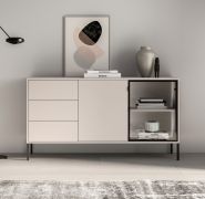 Sideboard | Kaschmir | inkl. LED-Beleuchtung | 3 Schubladen | Push-to-open Funktion | 160 x 40 x 86 cm | 4 Fächer | Kommode | 1 Glastür mit Aluminiumrahmen