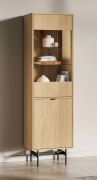 Vitrine | 1 Glastür | Farbe: Eiche Mavelie | 5 Fächer | 54 x 40 x 190 cm | Soft-Close Funktion | für Wohnzimmer| Push-to-open Funktion