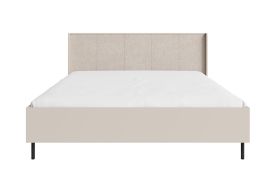 Doppelbett / Gästebett | Farbe: Beige mit Holzstruktur | gepolstertes Kopfteil | Liegefläche: 160 x 200 cm | inkl. Lift up Lattenrost | Beine: Metall