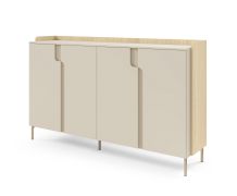 Kommode | Farbe: Eiche Mavelie / Macadamia | 4 Drehtüren | 6 Fächer | 183 x 42 x 110 cm | Push-to-open Funktion | Sideboard | Beine: Metall