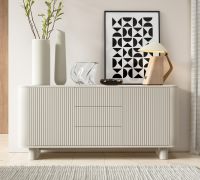 Kommode | 2 Drehtüren | Push-to-open Funktion | Kaschmir | 3 Schubladen | 4 Fächer | 150 x 40 x 70 cm | Push-to-open Funktion | Lamellen Front | für Wohnzimmer