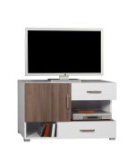 TV-Unterschrank Bulolo 18, Farbe: Weiß / Nuss - Abmessungen: 61 x 100 x 50 cm (H x B x T)