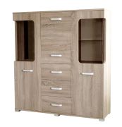 Vitrine Kikori 05, Farbe: Sonoma Eiche - Abmessungen: 135 x 125 x 40 cm (H x B x T)