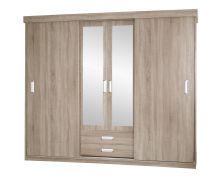Schiebetürenschrank / Kleiderschrank Kikori 13, Farbe: Sonoma Eiche - Abmessungen: 210 x 200 x 62 cm (H x B x T)