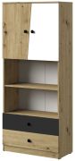 Schrank Sirte 04, Farbe: Eiche / Weiß / Schwarz matt - Abmessungen: 190 x 80 x 40 cm (H x B x T)