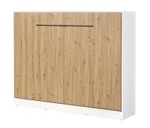 Schrankbett horizontal | Liegefläche 140 x 200 cm | Klappbett | Wandbett | Einzelbett | Farbe: Eiche / Weiß / Schwarz | inkl. Lattenrost | 2 Ablageflächen | Nalut 12