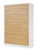 Schrankbett vertikal | Liegefläche 140 x 200 cm | Klappbett | Wandbett | Einzelbett | Farbe: Eiche / Weiß | inkl. Lattenrost | 3 Ablageflächen | Nalut 09