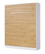 Schrankbett vertikal | inkl. Lattenrost | Liegefläche 160 x 200 cm | Klappbett | Wandbett | Doppelbett | Farbe: Eiche / Weiß | 3 Ablageflächen | Nalut 10