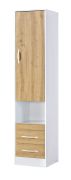 Schrank | Farbe: Eiche / Weiß | 50 x 50 x 225 cm | weiße Metallgriffe | 1 Tür | 2 Schubladen | 4 Einlegeböden | 5 Fächer | Nalut 02