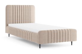 Einzelbett | Kaschmir | Liegefläche 120 x 200 cm | Gästebett | Stoffbezug | inkl. Lattenrost | schwarze Holzbeine | Belladere 11