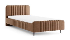 Einzelbett | Braun | Stoffbezug | Liegefläche 120 x 200 cm | Gästebett | inkl. Lattenrost | schwarze Holzbeine | Belladere 12