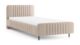 Einzelbett | Stoffbezug | Kaschmir | Liegefläche 120 x 200 cm | Gästebett | inkl. Lattenrost | schwarze Holzbeine | Belladere 12