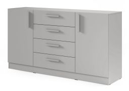 Kommode | Farbe: Platingrau | 156 x 40 x 85 cm | 2 Türen | 4 Schubladen | ABS-Kanten | 4 Fächer | 2 Einlegeböden | Edegem 07