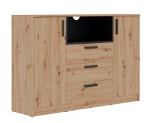 Kommode | Fafe 05 | 137 x 40 x 95 cm | Eiche Artisan / Schwarz | 2 Türen | Zweifarbig | 3 Schubladen | 7 Fächer | Soft Close System | reichlich Stauraum