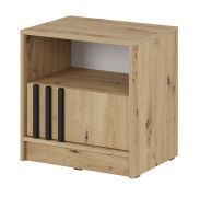 Nachtkommode Leeds 38 | 52 x 51 x 38 cm | Eiche Artisan | 1 Schublade und 1 geräumiges Fach | Lamellen in Schwarz | ABS-Kanten