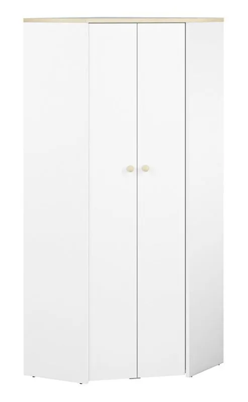 Kinderzimmer - Drehtürenschrank / Eckkleiderschrank Egvad 03, Farbe: Weiß / Buche - Abmessungen: 193 x 80 x 80 cm (H x B x T), mit 2 Türen und 6 Fächern