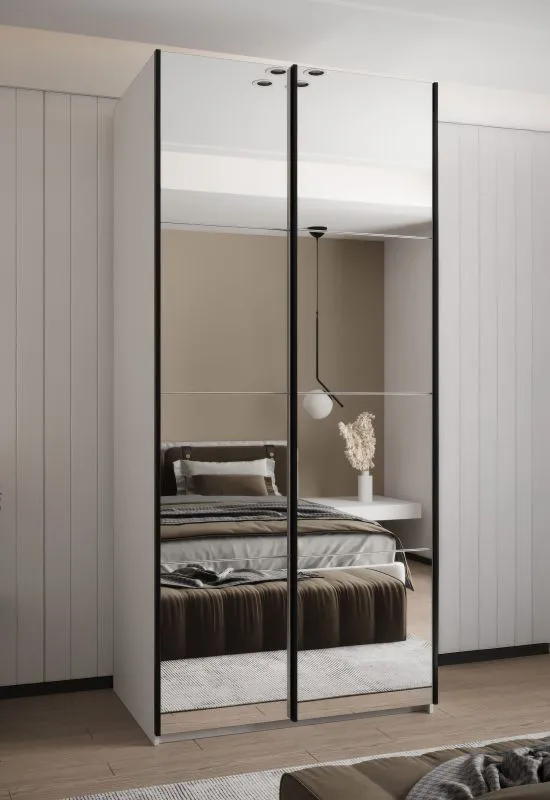 Kleiderschrank / Schiebetürenschrank | 2 Schiebetüren | 2 Kleiderstangen | 245,5 x 100 x 64 cm | 6 Einlegeböden | 6 Fächer | Farbe: Weiß | Soft-Close