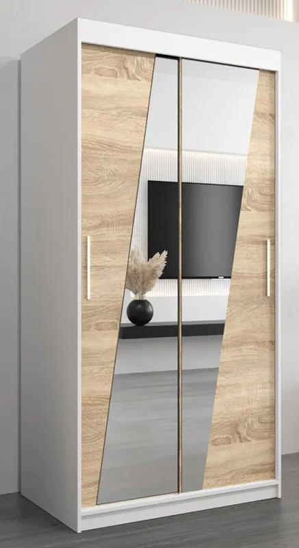 1 Meter breiter Kleiderschrank mit 2 Türen | Farbe: Sonoma Eiche / Weiß Abbildung