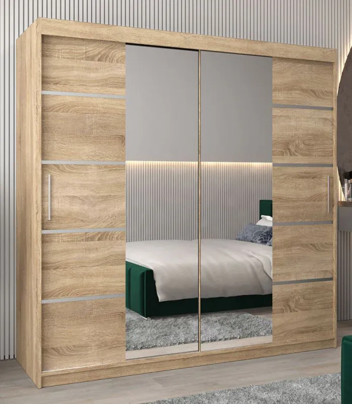 200 cm breiter Kleiderschrank mit 2 Türen | 10 Fächer | Farbe: Sonoma Eiche Abbildung