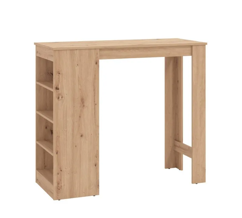 Stehtisch mit Stauraum Luji 01, Farbe: Eiche Artisan, ABS-Kantenschutz, stabil und robust, vier Fächer, Maße: 105 x 120 x 50 cm, für Esszimmer