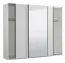 Kleiderschrank / Schwebetürenschrank Bogati 04, Farbe: Weiß / Weiß Hochglanz, eine Spiegeltür, zwei Kleiderstangen, Maße: 224 x 262,5 x 65,5 cm