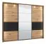 Dreitüriger Schwebetürenschrank Crina 10, Farbe: Eiche Artisan / Schwarz, Spiegel, zwei Kleiderstangen, ABS-Kanten, Maße: 224 x 262,5 x 65,5 cm