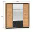 Großer Kleiderschrank mit zwei Schubladen Dagali 01, Farbe: Eiche / Schwarz, 2 Spiegeltüren, Soft-Close-System, ABS-Kantenschutz, modern und elegant