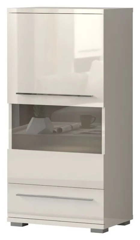 Vitrine Garim 10, Farbe: Beige Hochglanz - 123 x 60 x 40 cm (H x B x T)
