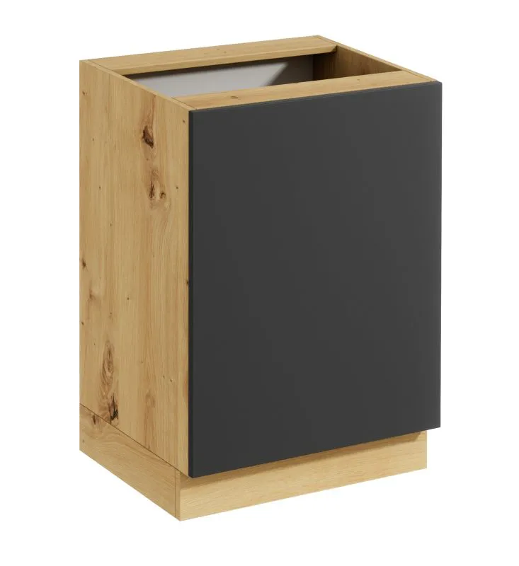 Küchenunterschrank | Artisan-Eiche / Grau | Pusht-to-Open | grifflose Front | 60 x 46,8 x 82 cm | Matterhorn 11 | 1 Tür | 2 Fächer