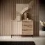 Schmale Kommode Fouchana 04, Farbe: Beige / Eiche Viking - Abmessungen: 81 x 103 x 39,5 cm (H x B x T), mit drei Schubladen