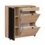 Garderobe Komplett - Set E Angvik, 4-teilig, Farbe: Eiche / Schwarz, zwei Schuhschränke, Spiegel mit zwei Ablageflächen, vier Haken, inkl. Sitzkissen