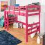 Hochbett 90 x 200 cm, "Easy Premium Line" K22/n, Buche Massivholz rosa lackiert, teilbar