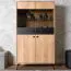 Vitrine Lincolnia 03, Farbe: Eiche / Schwarz - Abmessungen: 160 x 90 x 40 cm (H x B x T), mit 4 Türen und 4 Fächern
