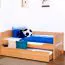 90 x 200 cm Kinderbett mit Bettkasten als Gästebett oder Stauraum | Massivholz: Buche | Natur Lackiert | inkl. 2. Liegeplatz 90 x 190 cm ausziehbar und 2 Rollrost Abbildung
